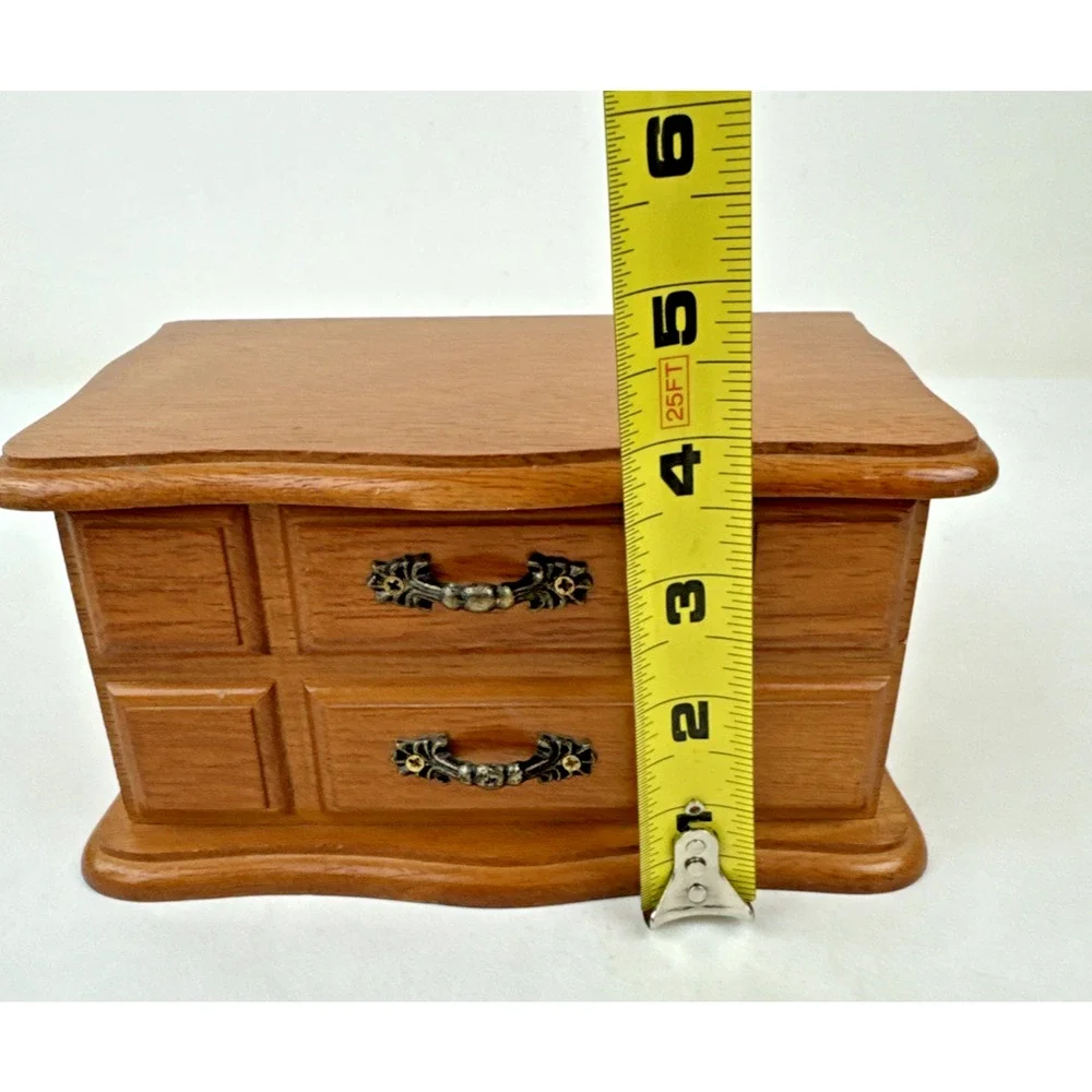 Small Jewelry Box Oak Finish Velvet Lined, Mirror, Lift Top & lift out tray